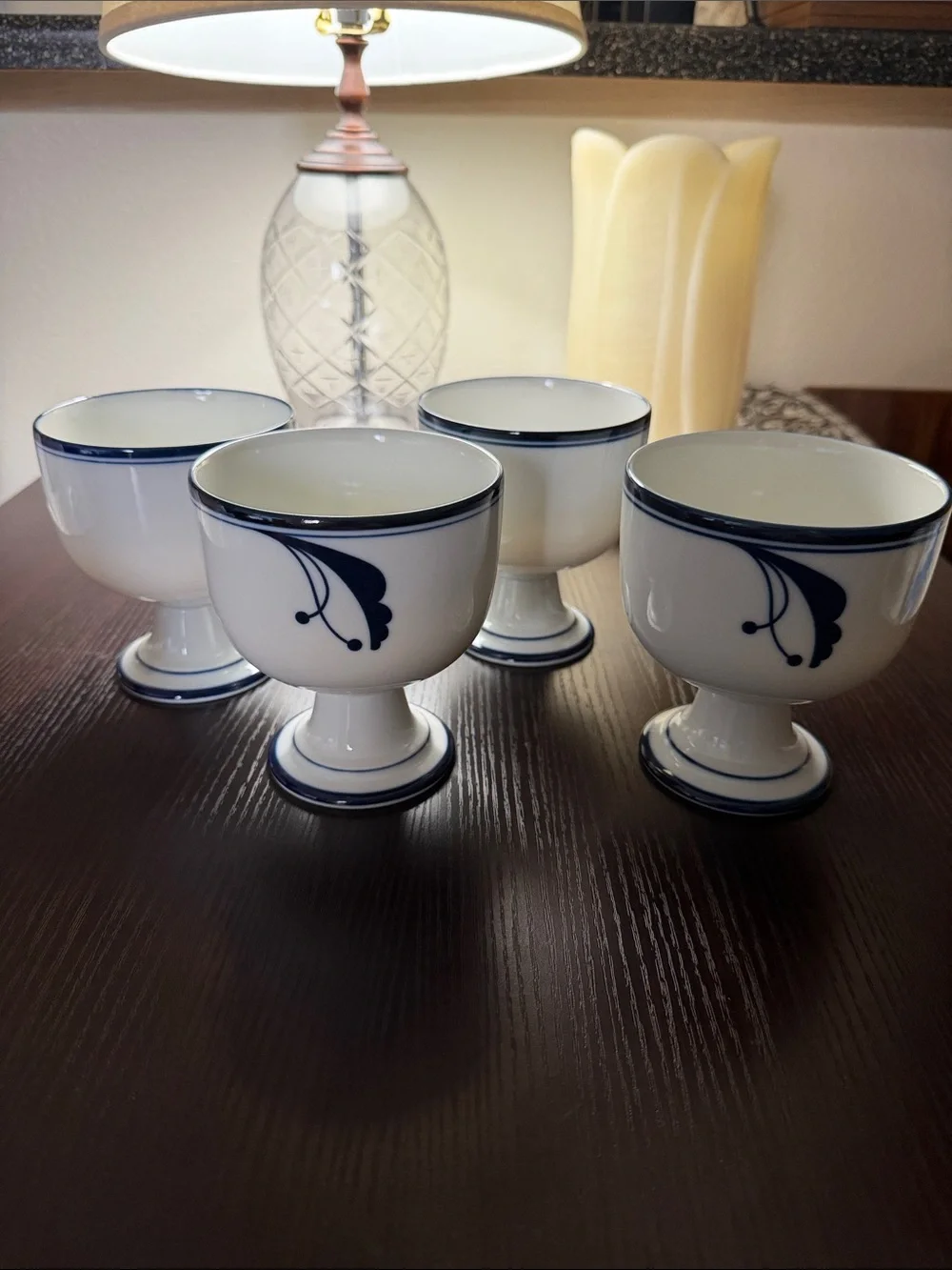 Dansk (4) Pc. Pedestal Goblets. Two Flora Bayberry & two Bistro.